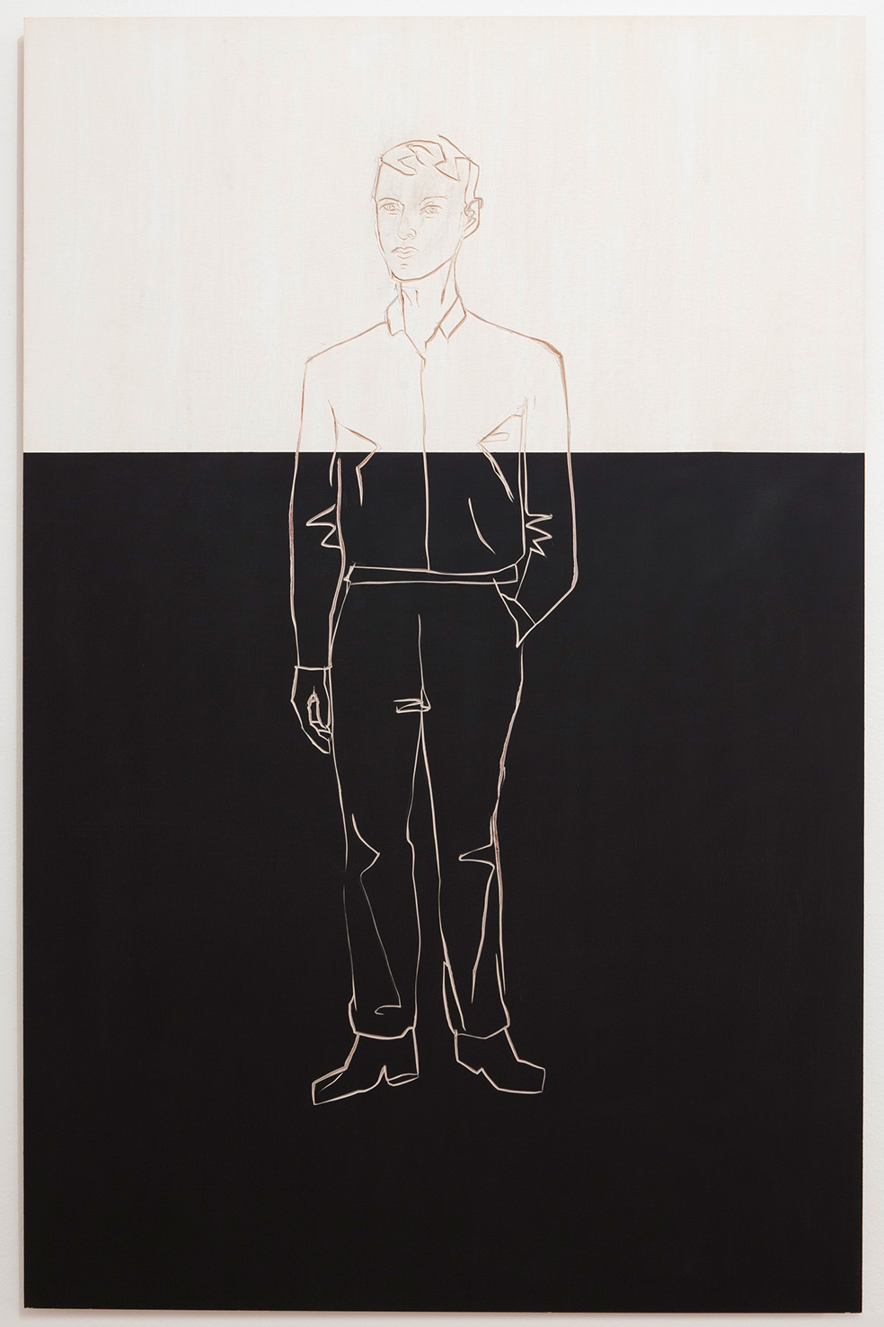 S. Balkenhol, 'Man on black and white background', 2013, compensato dipinto e intagliato © l'artista / Luce Gallery